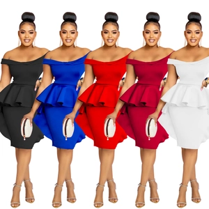 Women off-shoulder peplum bodycon dress set in black, blue, red, wine and white colors