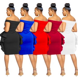 Off-shoulder bodycon dress with peplum waist detail in five classic solid colors