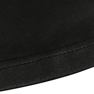 Macro view of high-quality double-needle flat stitching on black knitted fabric hem
