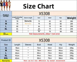 Size chart detail for sequin mesh dress showing measurements from S to XXL in centimeters