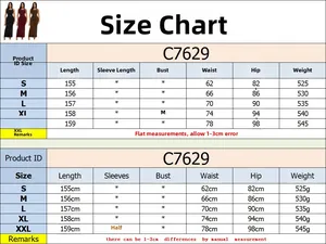 Tableau des tailles pour robe à strass avec mesures de longueur et tour de taille