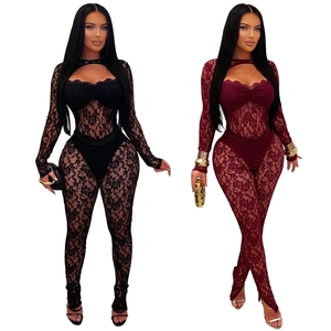 Body chic en dentelle à manches longues noir et bordeaux, coupe ajustée sexy