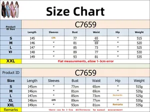 Detailed size chart for women sexy high slit evening maxi dress from size S to XXL