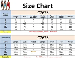 Size chart showing measurements for the sexy two-piece bodycon set in multiple sizes