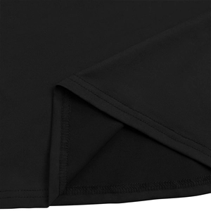 Close-up of double-needle reinforced stitching and smooth black knitted fabric on dress hem