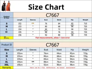Tableau des tailles détaillé pour robe longue sexy à fente haute de S à XXL