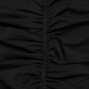 Detailed macro view of black elastic knitted fabric with vertical ruched design features