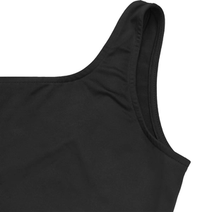 Close-up of black dress double-needle stitching on elastic knitted shoulder strap