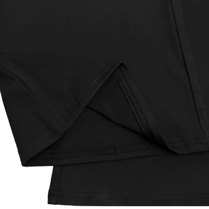Close-up of double-needle stitching on the hem of a black knitted slim fit jumpsuit