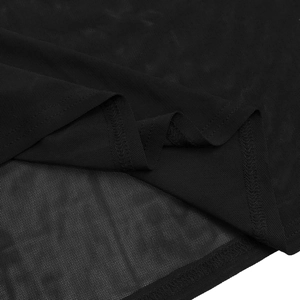 Detail of black semi-transparent mesh fabric with fine honeycomb texture and stitching