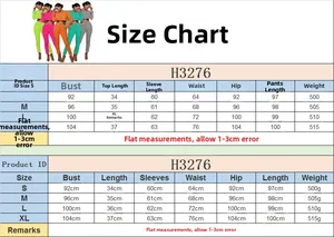Guida alle taglie per completo sportivo donna H3276 con misure busto e pantaloni