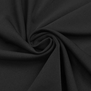 Close-up of the black dress fabric showing premium dense weaving texture and soft drape