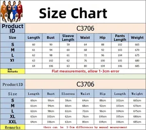 Tableau des tailles pour ensemble 3 pièces en velours pour femmes avec sweat et pantalon