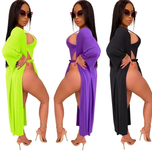 Détails de l'ensemble de plage sexy 3 pièces pour femmes en vert, violet et noir