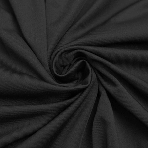 Close-up detail of black fine ribbed elastic fabric texture with vertical patterns