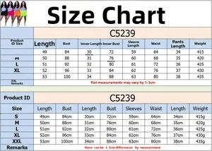 Size chart for women's 3-piece casual set featuring detailed measurements from S to XXL