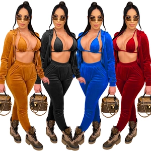 Ensembles trois pièces en velours de plusieurs couleurs avec sweat et débardeur