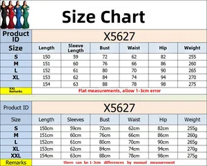 Detailed size chart for V-neck long sleeve backless dress with measurements S to XXL