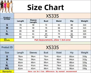 Guide des tailles détaillé pour robe courte en maille X5335 de la taille S à XXL