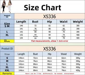 Detailed size chart for mesh jumpsuit X5336 including bust, waist, and hip measurements