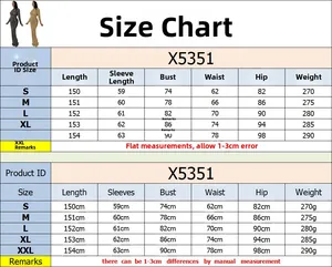 Size chart for rhinestone mesh long sleeve maxi dress with measurements for S to XXL