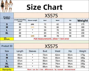 Size chart for V-neck mesh dress with measurements in cm for sizes S to XXL