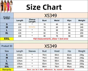 Metric size chart for the mesh rhinestone slit maxi dress covering sizes S to XXL