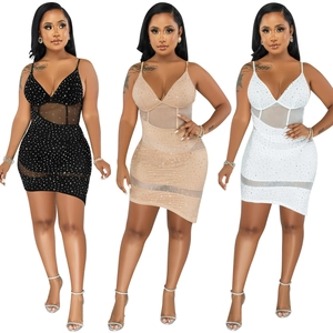 Detailed comparison of three colors showing rhinestone mesh patchwork and V-neckline