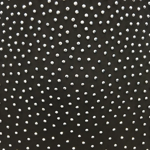 Macro shot of black fabric texture with shimmering rhinestone diamond patterns