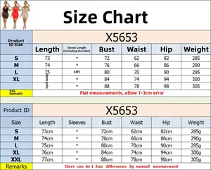 Tableau des tailles pour robe en maille à strass du S au XXL avec mesures détaillées