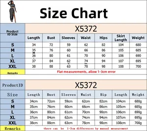 Detailed size chart for sexy mesh long sleeve top and rhinestone side slit skirt set