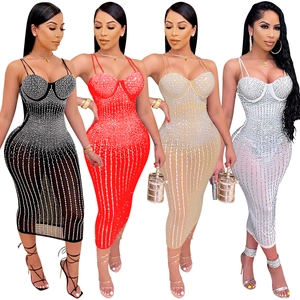 Detailed comparison of sheer mesh party dresses with rhinestones in four colors
