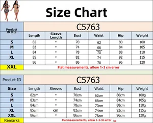 Detailed size chart for sexy bodycon dress showing measurements from S to XXL sizes