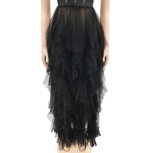 Detailed view of black layered mesh tulle skirt with sparkling rhinestone waistband accents