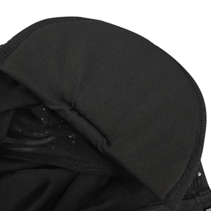 Detail view of the dress interior featuring built-in black cups and rhinestone mesh fabric