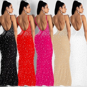 Detail showing five color options of this backless rhinestone sleeveless maxi dress