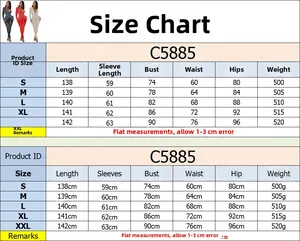 Size chart for women's V-neck mesh jumpsuit with detailed measurements and product ID C5885