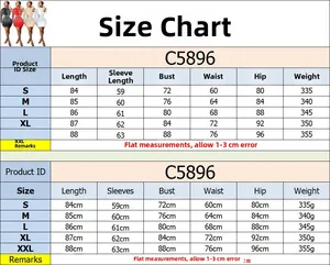Size chart table for the rhinestone mesh midi dress C5896 showing S to XXL dimensions