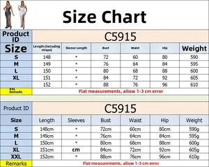 Size chart for rhinestone mesh maxi dress C5915 with measurements for S to XXL sizes