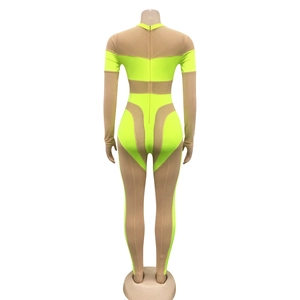 Detailansicht des Rückenreißverschlusses am neongrünen Mesh-Mesh-Body mit langen Beinen