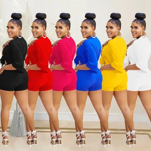 Short sleeve tie-front top and high-waist shorts set in six vibrant solid colors