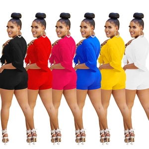 Women casual two-piece short sleeve set and slim shorts in six vibrant colors