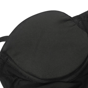 Detailed close-up of breathable black fabric and inner padding with lace trim