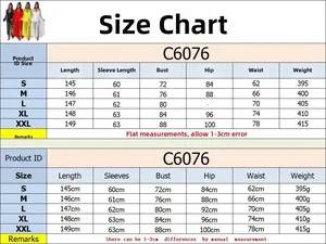 Detailed size chart for long sleeve bodysuit with length, bust, and waist measurements