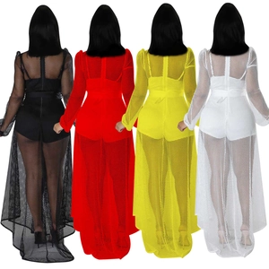 Close-up of elegant long sleeve sheer mesh cover-up and matching bodysuit set