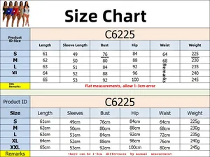 Detailed size chart for sequin long sleeve romper with measurements for S to XXL sizes