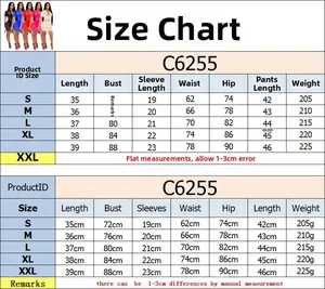 Size guide for women mesh two-piece set C6255 showing S-XXL measurements in cm