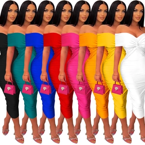 Detailed comparison of eight colors for this elegant bodycon ruched strapless midi dress
