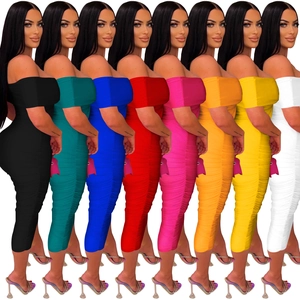 Elegant sleeveless off-shoulder ruched midi dress in multiple colors for women