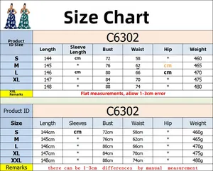 Detailed size chart for floral sleeveless maxi dress showing S to XXL measurements
